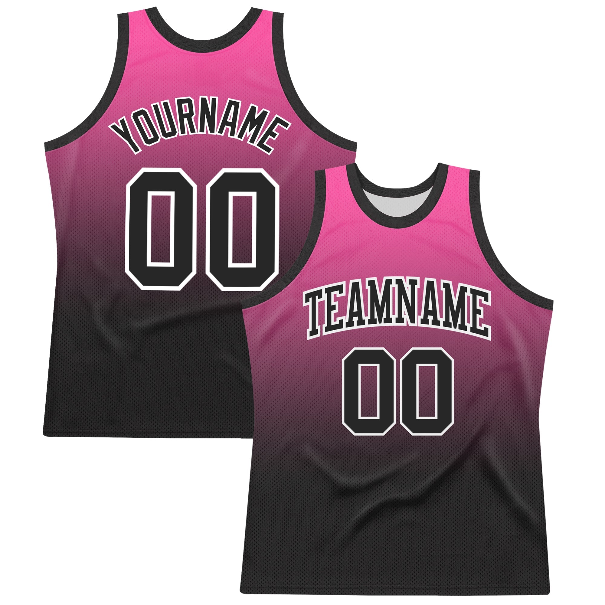 Custom Pink Black-White Fade Fashion Round Neck Sublimation Basketball Suit Jersey