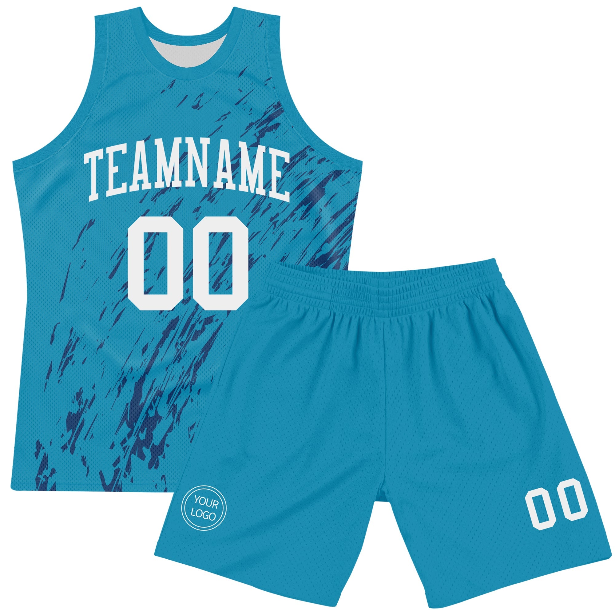 Custom Panther Blue White Splash Round Neck Sublimation Basketball Suit Jersey