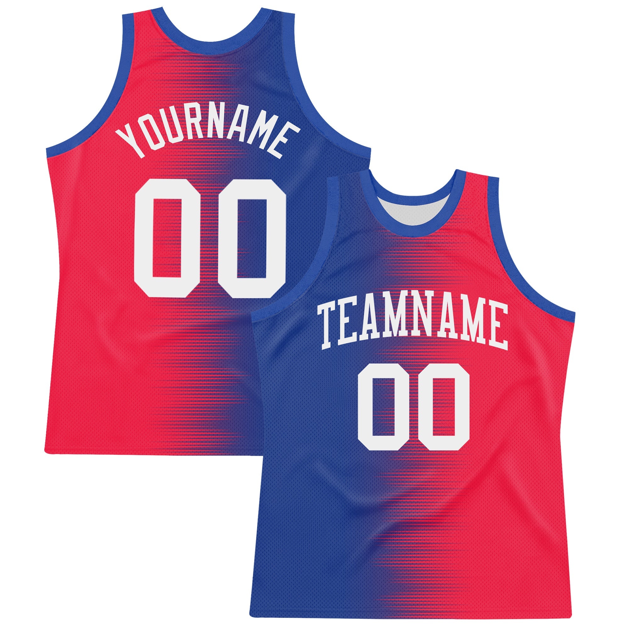 Custom Red White-Royal Gradient Line Round Neck Sublimation Basketball Suit Jersey