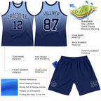 Custom Light Blue Navy-White Fade Fashion Round Neck Sublimation Basketball Suit Jersey