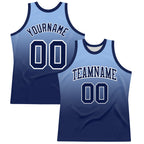 Custom Light Blue Navy-White Fade Fashion Round Neck Sublimation Basketball Suit Jersey