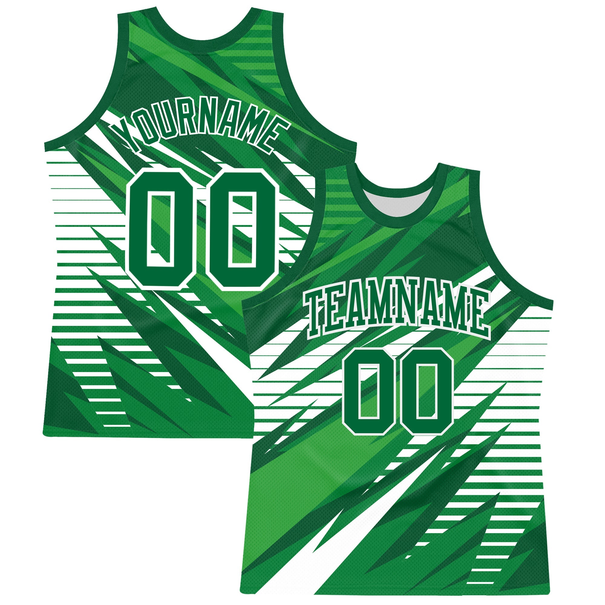 Custom Kelly Green White Line Round Neck Sublimation Basketball Suit Jersey