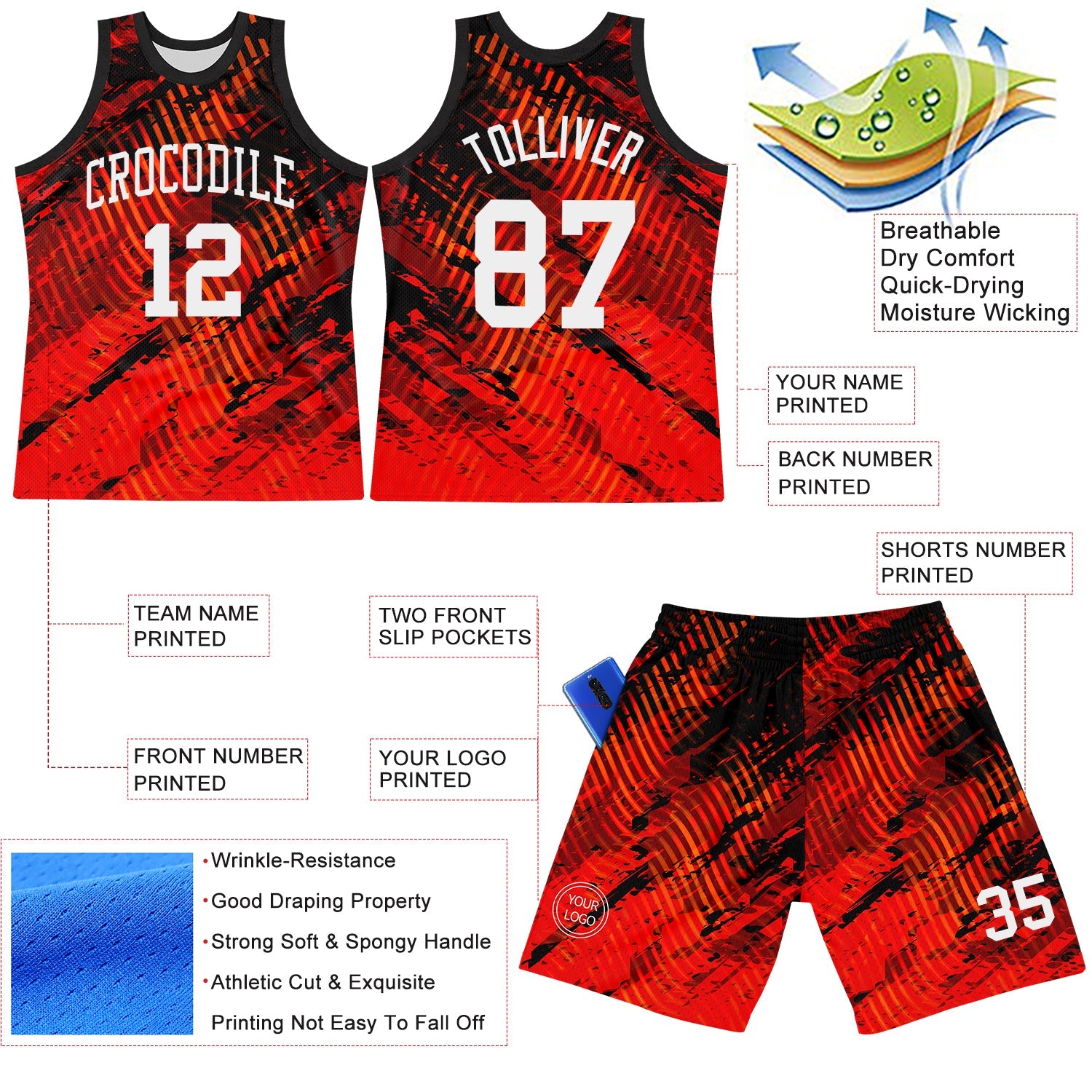 Custom Red White-Black Splash Round Neck Sublimation Basketball Suit Jersey