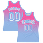 Custom Pink Light Blue-White Fade Fashion Round Neck Sublimation Basketball Suit Jersey