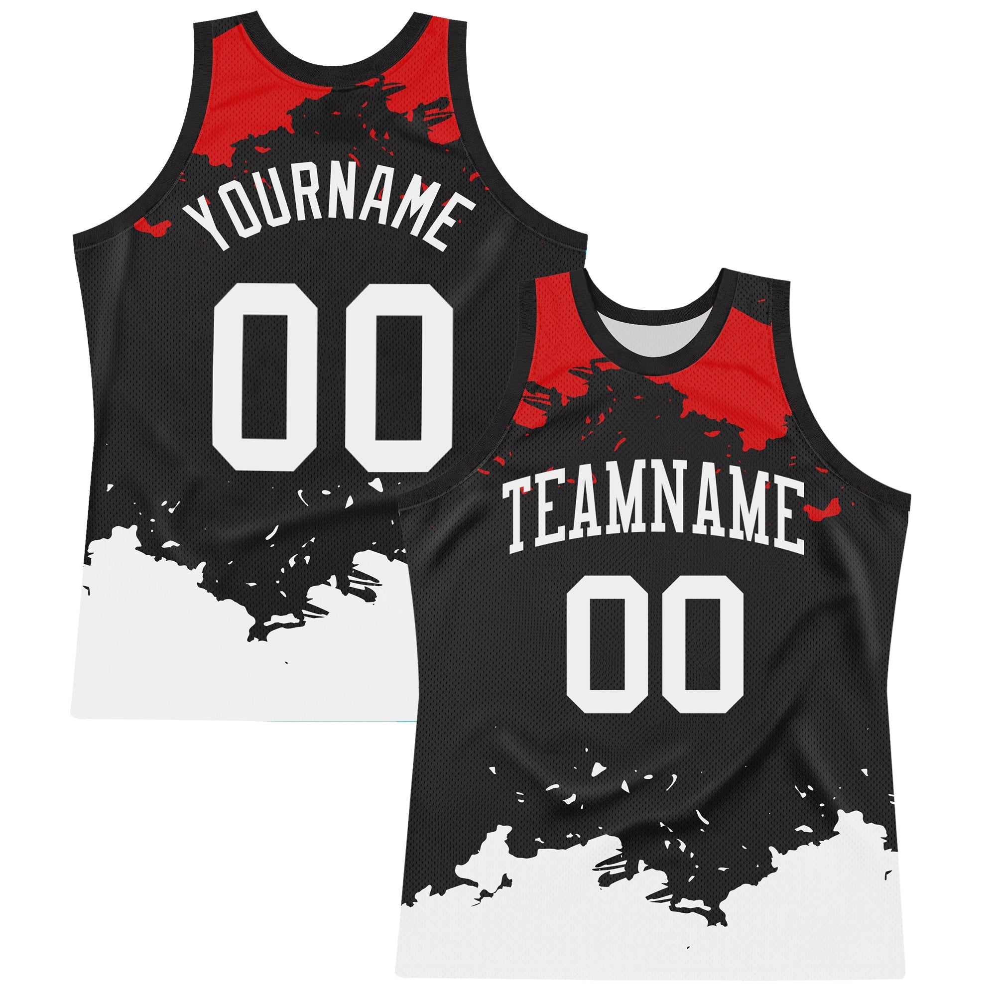 Custom Black White-Red Fragment Art Round Neck Sublimation Basketball Suit Jersey
