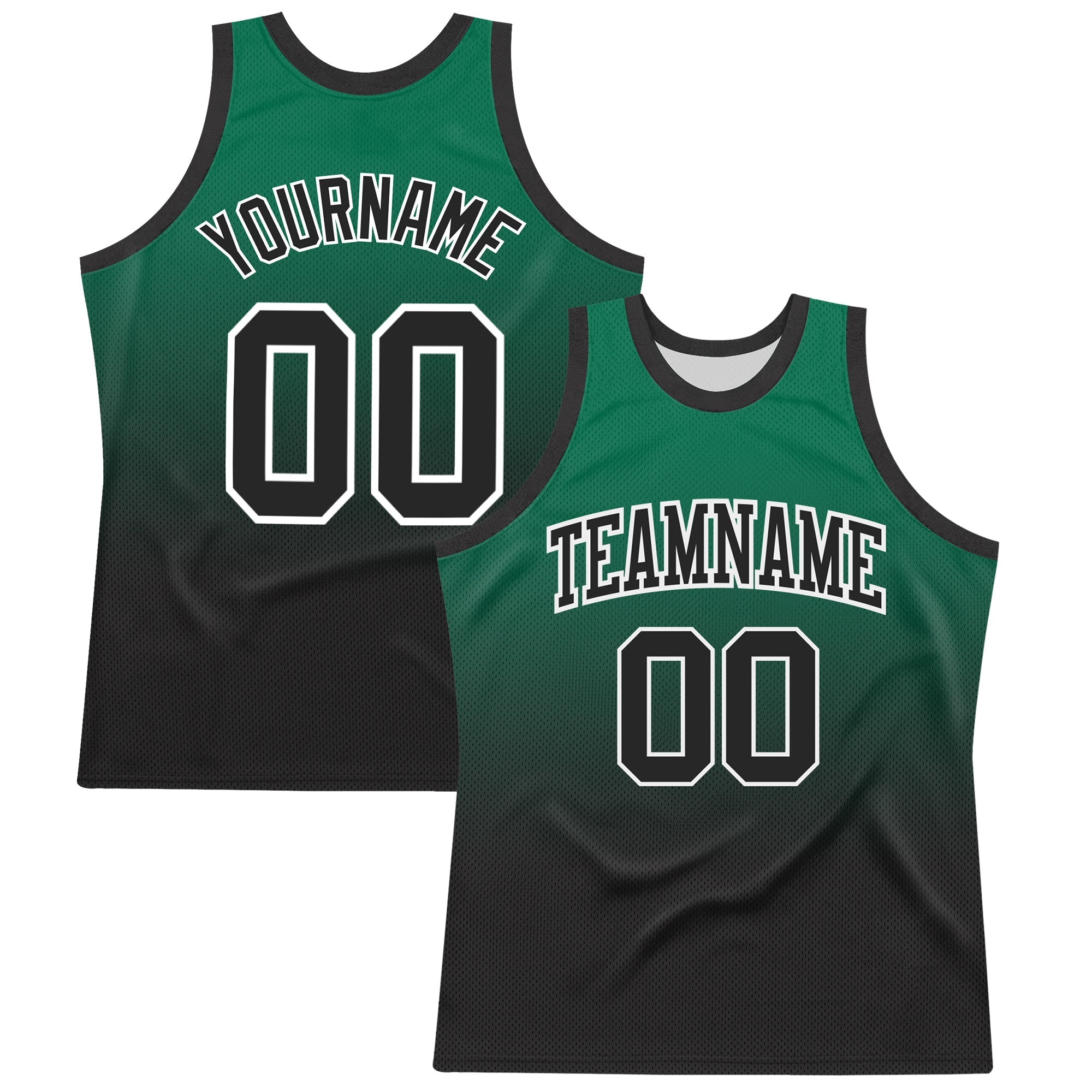 Custom Kelly Green Black-White Fade Fashion Round Neck Sublimation Basketball Suit Jersey