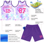 Custom Tie Dye Pink-Purple Round Neck Sublimation Basketball Suit Jersey
