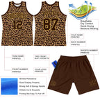 Custom Brown Old Gold Leopard Print Round Neck Sublimation Basketball Suit Jersey