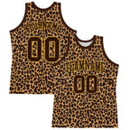 Custom Brown Old Gold Leopard Print Round Neck Sublimation Basketball Suit Jersey