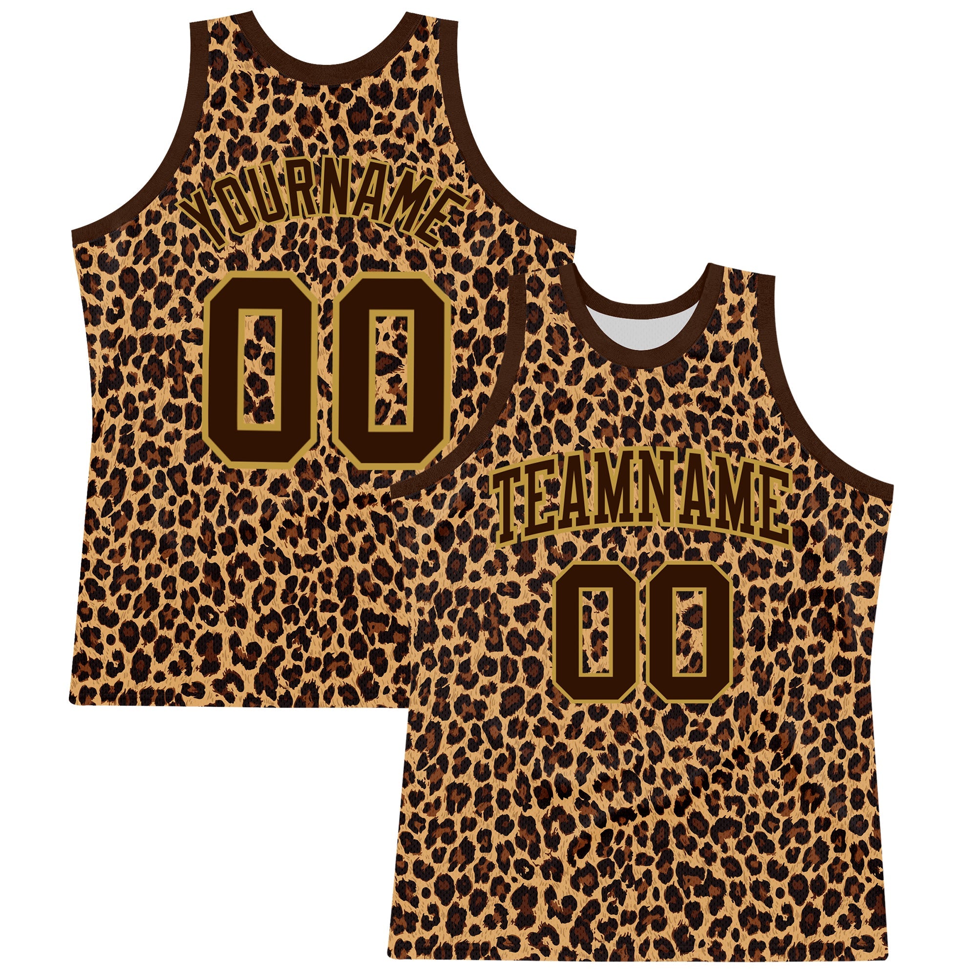 Custom Brown Old Gold Leopard Print Round Neck Sublimation Basketball Suit Jersey