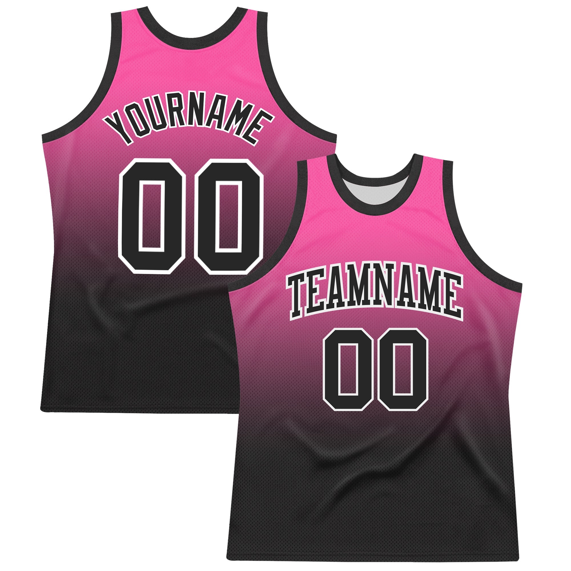 Custom Pink Black-White Fade Fashion Round Neck Sublimation Basketball Suit Jersey