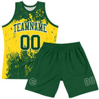 Custom Green Yellow-White Abstract Splatter Grunge Art Round Neck Sublimation Basketball Suit Jersey