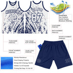 Custom White Navy Splash Round Neck Sublimation Basketball Suit Jersey