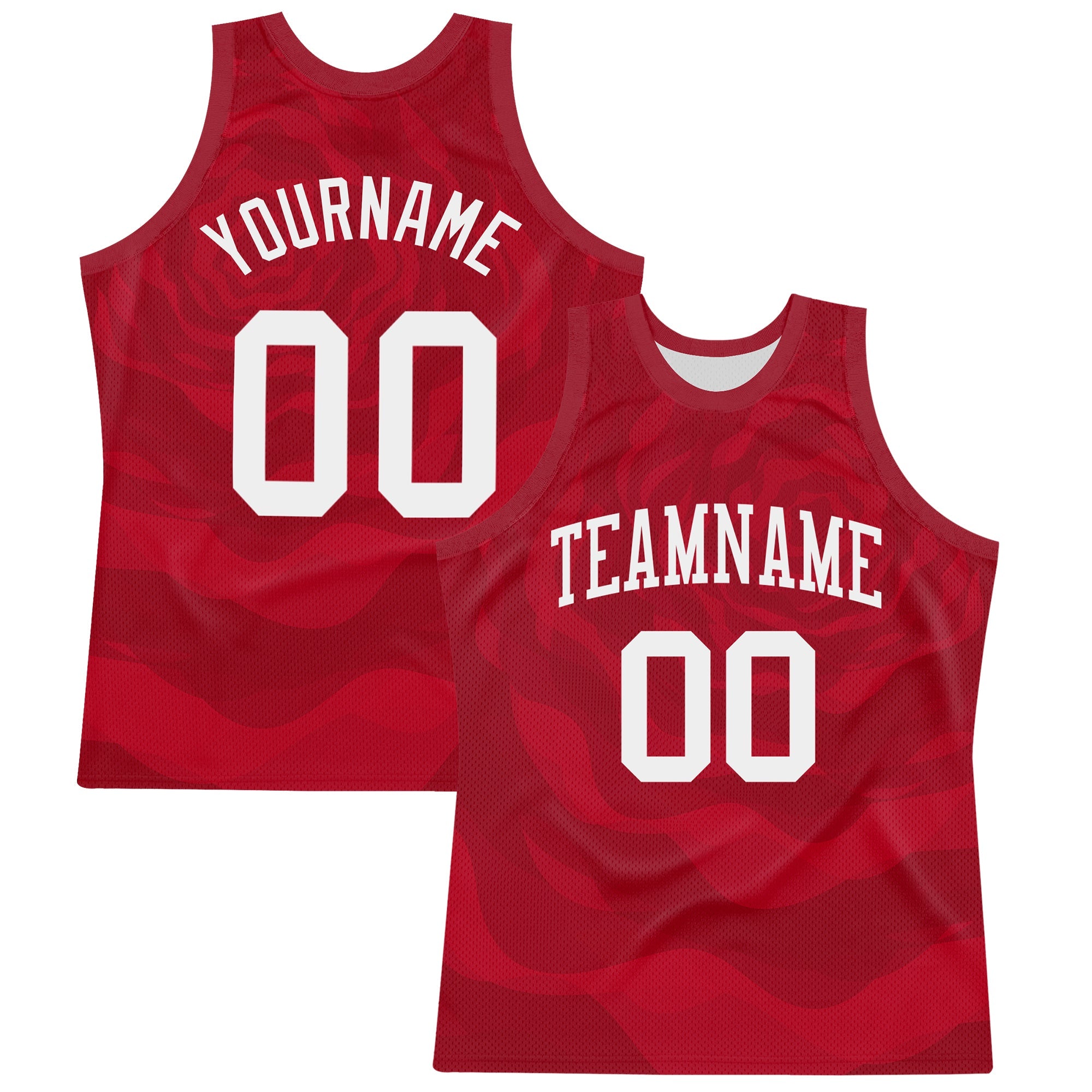 Custom Red White Fluid Art Round Neck Sublimation Basketball Suit Jersey