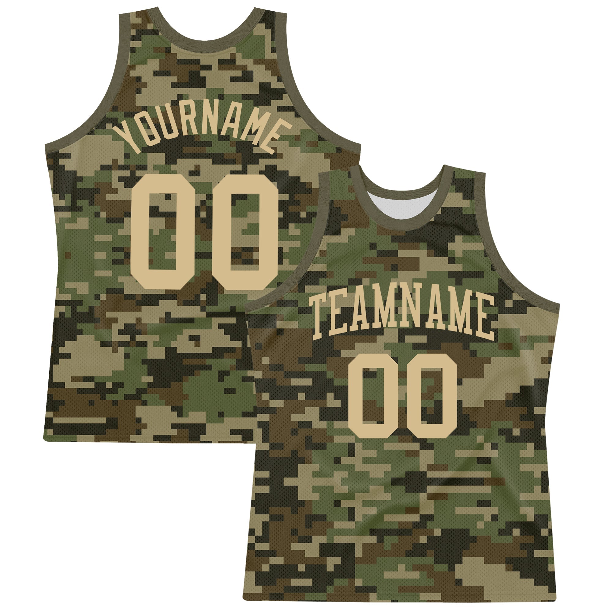 Custom Camo Vegas Gold-Olive Round Neck Sublimation Salute To Service Basketball Suit Jersey