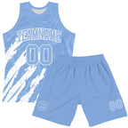 Custom Light Blue White Splash Round Neck Sublimation Basketball Suit Jersey