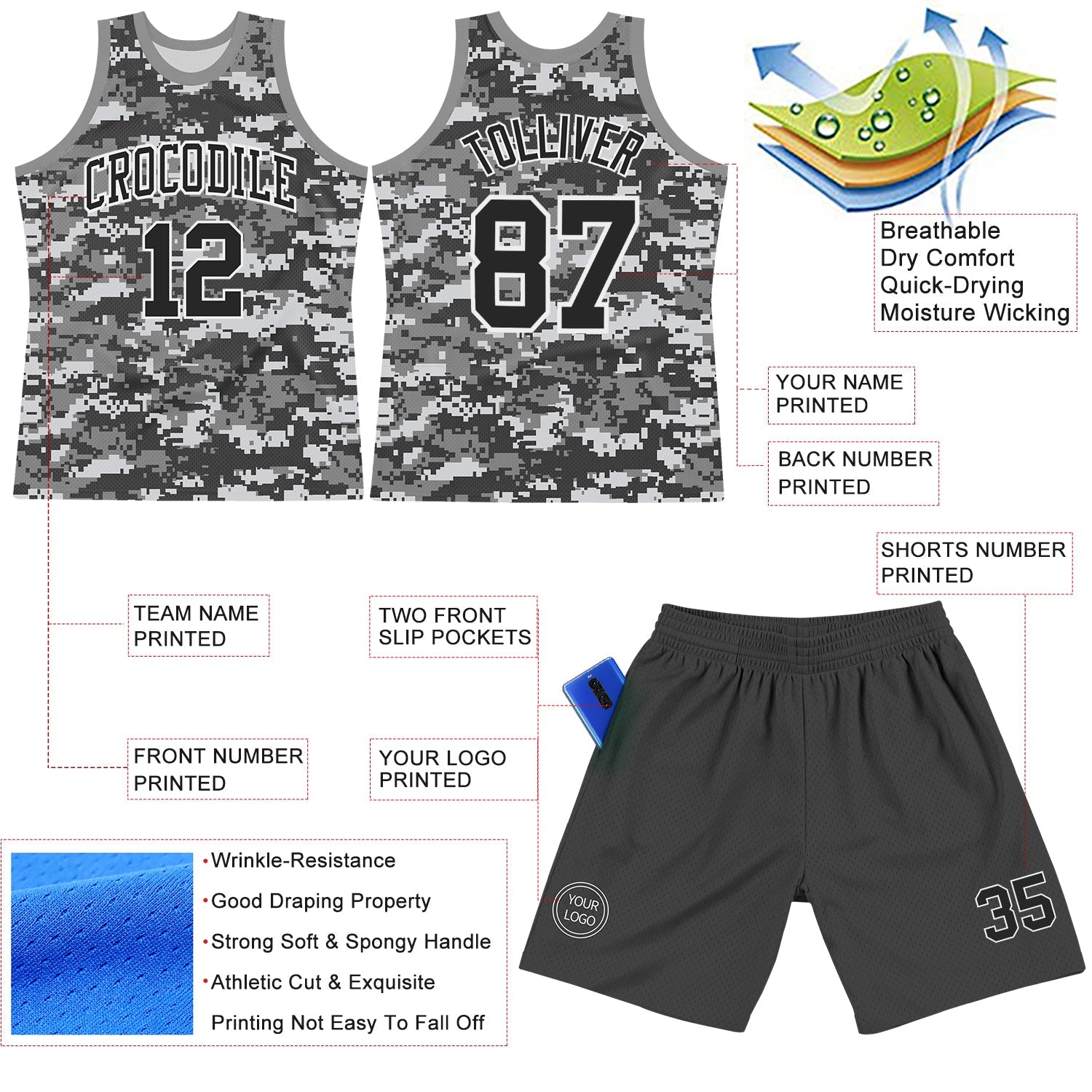 Custom Camo Black-White Round Neck Sublimation Salute To Service Basketball Suit Jersey