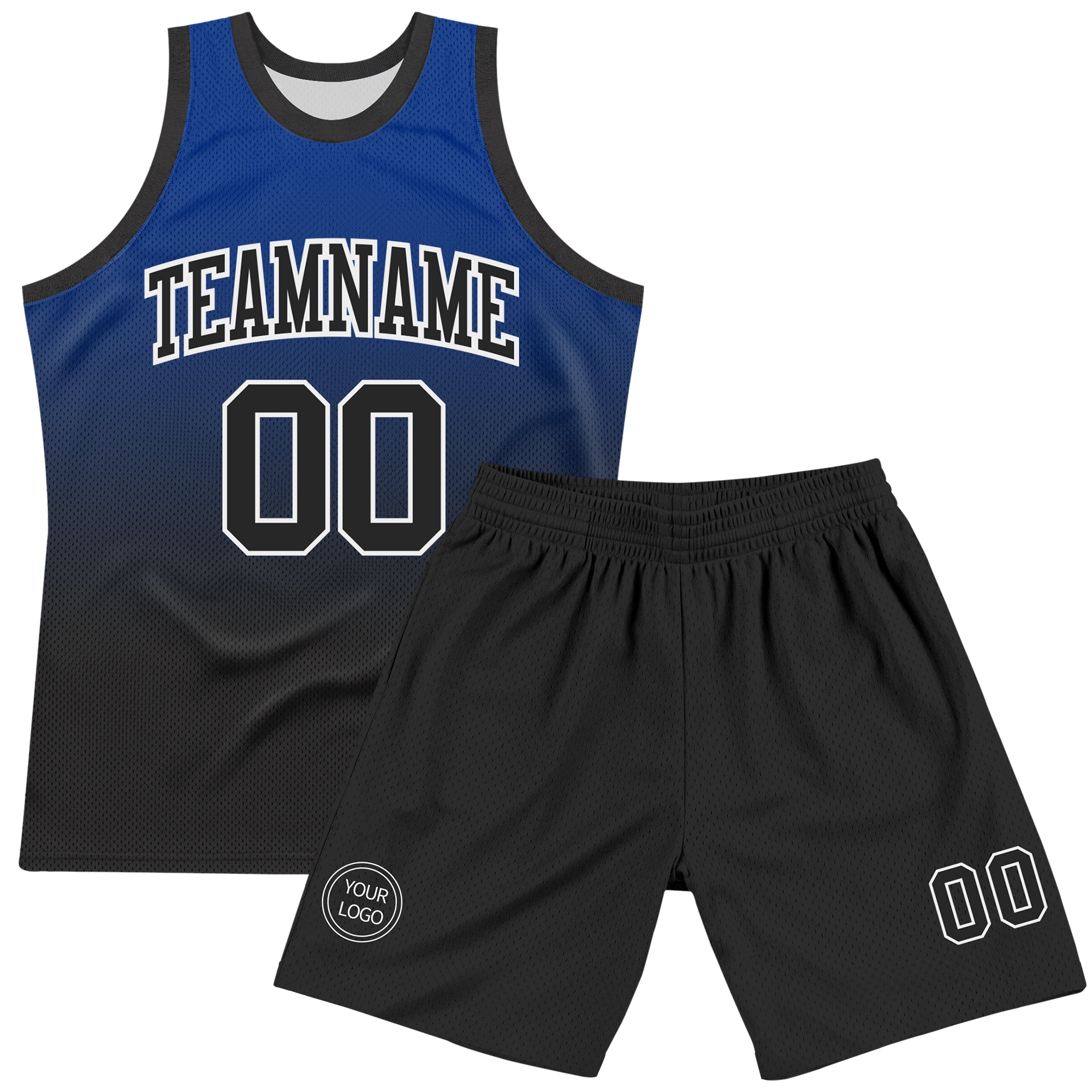 Custom Royal Black-White Fade Fashion Round Neck Sublimation Basketball Suit Jersey