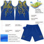 Custom Royal Yellow Splash Round Neck Sublimation Basketball Suit Jersey