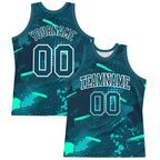 Custom Green Aqua-White Splash Round Neck Sublimation Basketball Suit Jersey