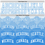 Custom White Powder Blue Gradient Square Shapes Round Neck Sublimation Basketball Suit Jersey