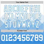 Custom White Powder Blue Gradient Square Shapes Round Neck Sublimation Basketball Suit Jersey