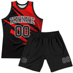 Custom Black Red-White Line Round Neck Sublimation Basketball Suit Jersey