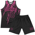 Custom Black Pink Splash Round Neck Sublimation Basketball Suit Jersey