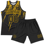 Custom Black Gold Splash Round Neck Sublimation Basketball Suit Jersey