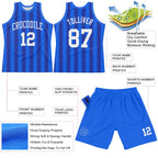 Custom Royal White Line Round Neck Sublimation Basketball Suit Jersey