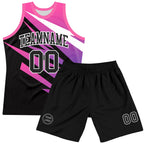 Custom Pink Black-White Line Round Neck Sublimation Basketball Suit Jersey