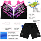 Custom Pink Black-White Line Round Neck Sublimation Basketball Suit Jersey