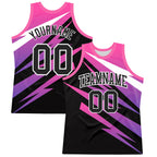 Custom Pink Black-White Line Round Neck Sublimation Basketball Suit Jersey