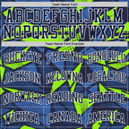 Custom Navy Neon Green-White Geometric Shape Round Neck Sublimation Basketball Suit Jersey