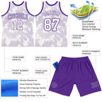 Custom White Purple Curve Lines Round Neck Sublimation Basketball Suit Jersey