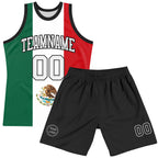 Custom Kelly Green White Red-Black Mexican Flag Round Neck Sublimation Basketball Suit Jersey