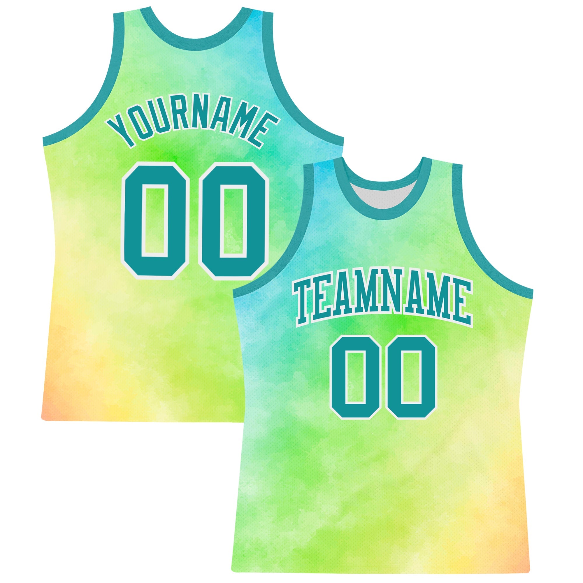 Custom Tie Dye Teal-White Round Neck Sublimation Basketball Suit Jersey