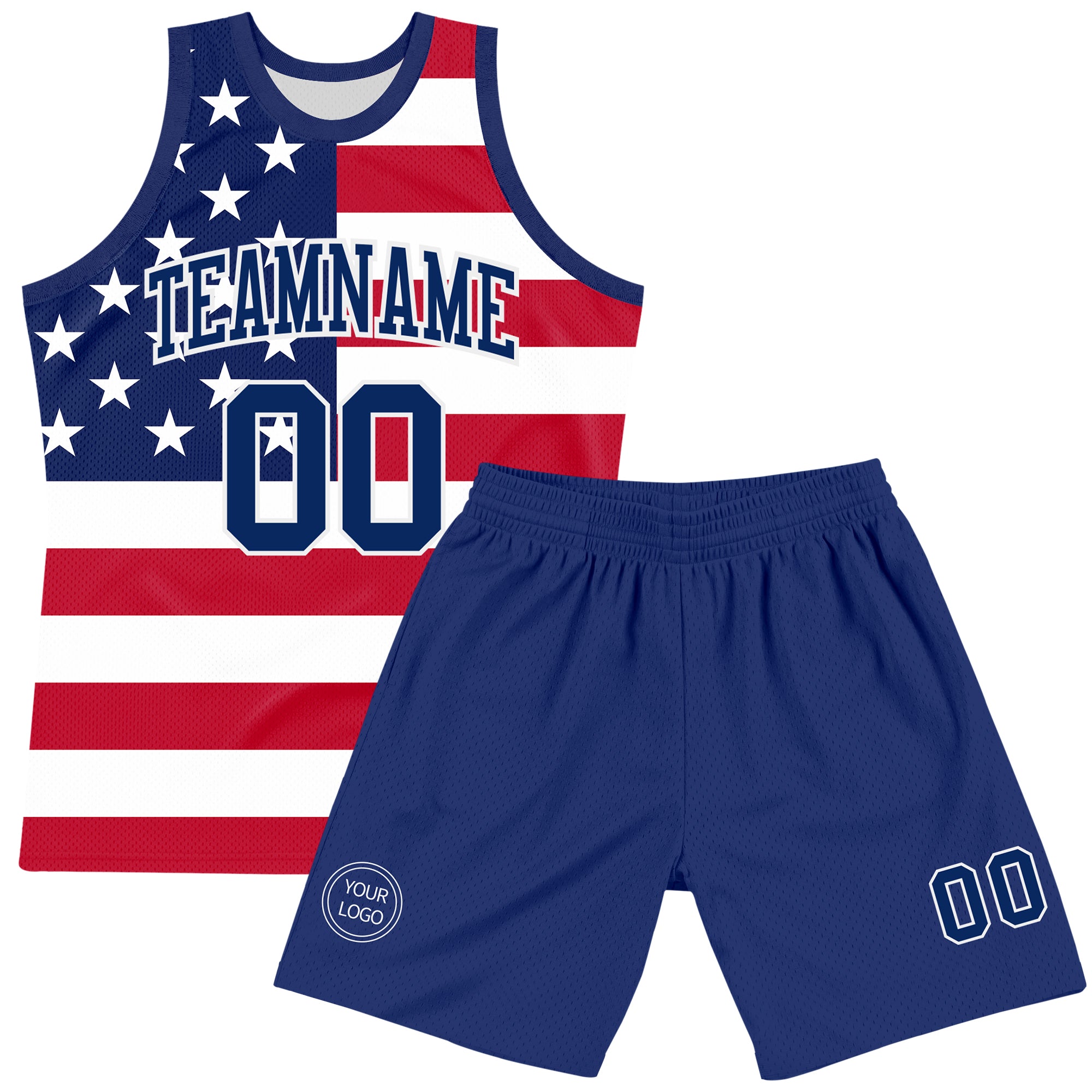 Custom Red Royal-White American Flag Round Neck Sublimation Basketball Suit Jersey