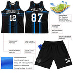 Custom Black White-Light Blue Line Round Neck Sublimation Basketball Suit Jersey