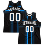 Custom Black White-Light Blue Line Round Neck Sublimation Basketball Suit Jersey