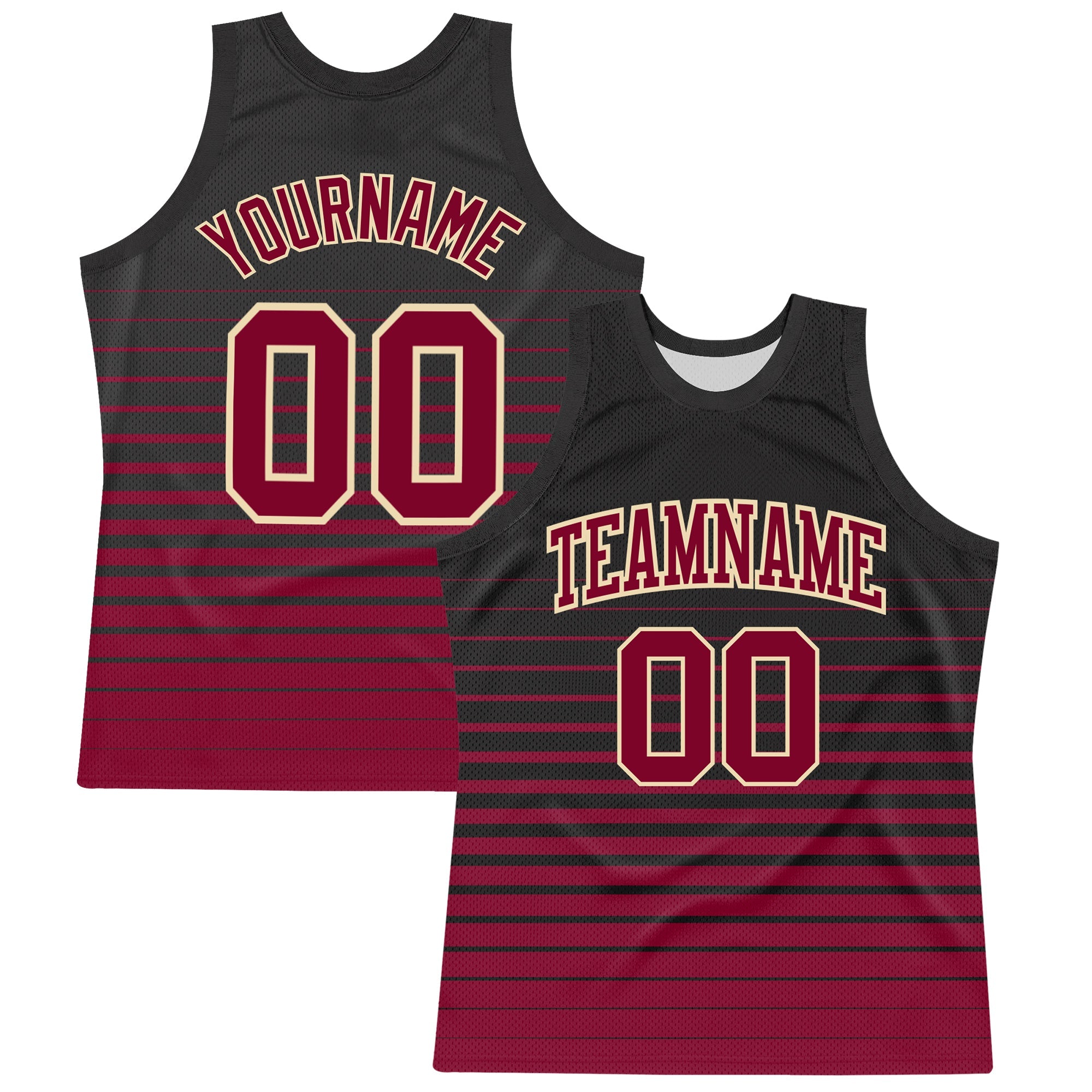 Custom Black Maroon-Cream Pinstripe Fade Fashion Round Neck Sublimation Basketball Suit Jersey