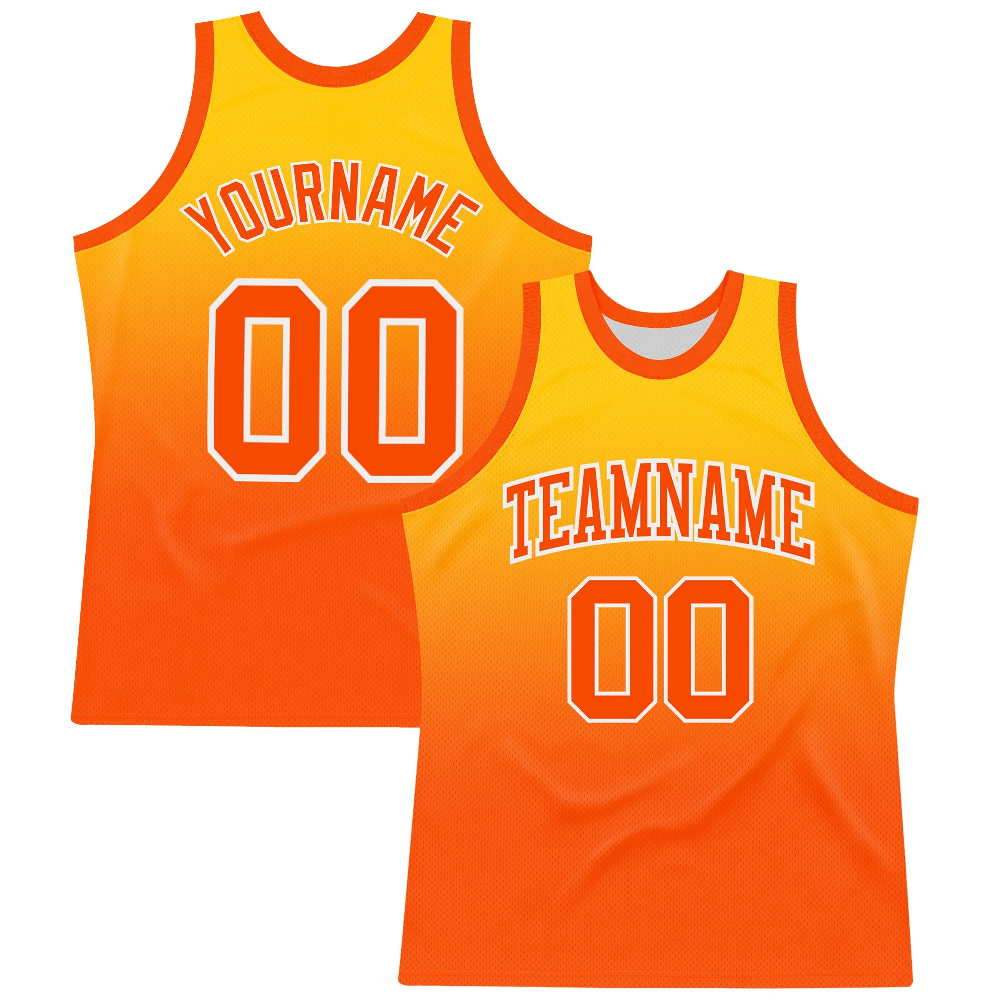 Custom Yellow Orange-White Fade Fashion Round Neck Sublimation Basketball Suit Jersey
