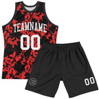 Custom Black White-Red Splash Round Neck Sublimation Basketball Suit Jersey