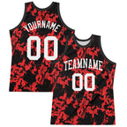 Custom Black White-Red Splash Round Neck Sublimation Basketball Suit Jersey