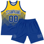 Custom Yellow Royal-White Gradient Square Shapes Round Neck Sublimation Basketball Suit Jersey
