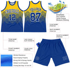 Custom Yellow Royal-White Gradient Square Shapes Round Neck Sublimation Basketball Suit Jersey