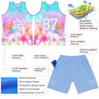 Custom Tie Dye White-Light Blue Round Neck Sublimation Basketball Suit Jersey