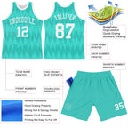 Custom Aqua White Wave Round Neck Sublimation Basketball Suit Jersey