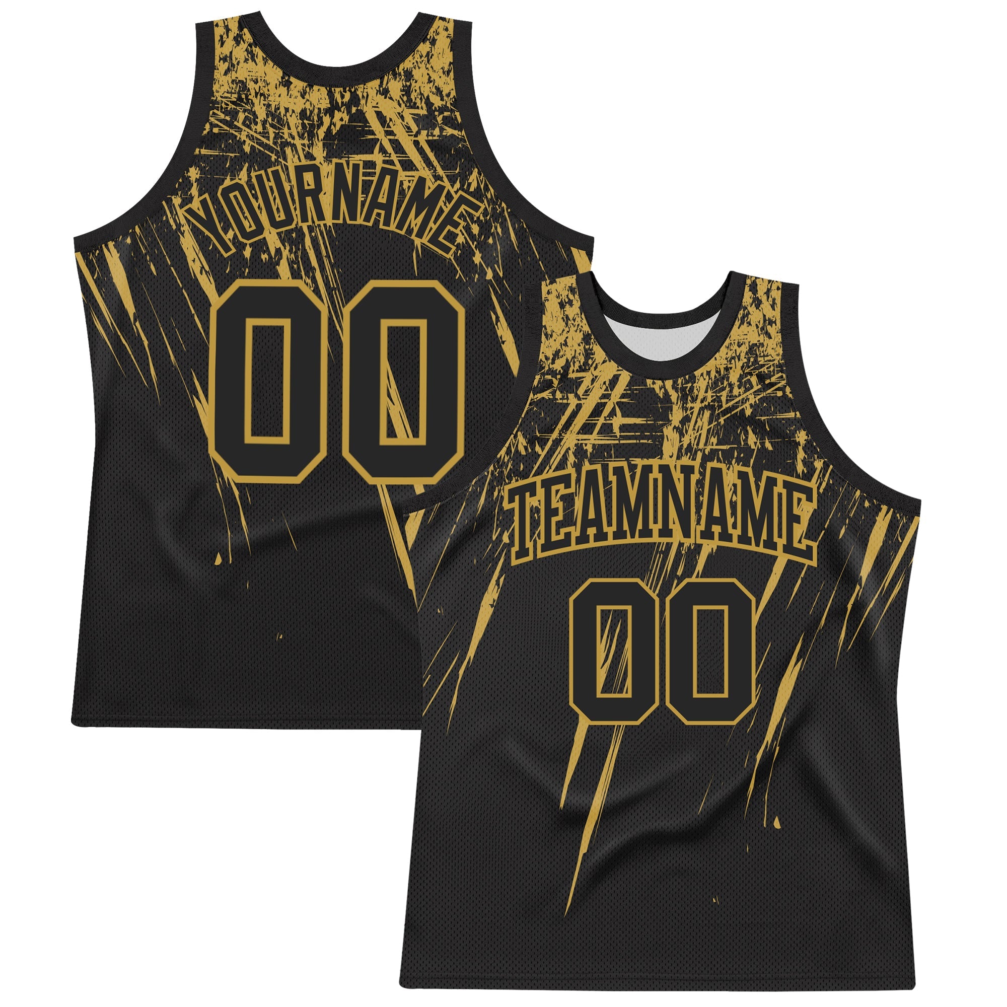 Custom Black Old Gold Splash Round Neck Sublimation Basketball Suit Jersey