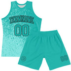 Custom Aqua Black Fragment Art Round Neck Sublimation Basketball Suit Jersey